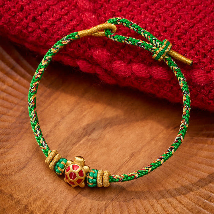 Buddha Stones Five Color Hand Woven String Longevity Turtle Protection Adjustable Bracelet - Green(Wrist Circumference: 5.9–7.1 in/15–18 cm) - image 0