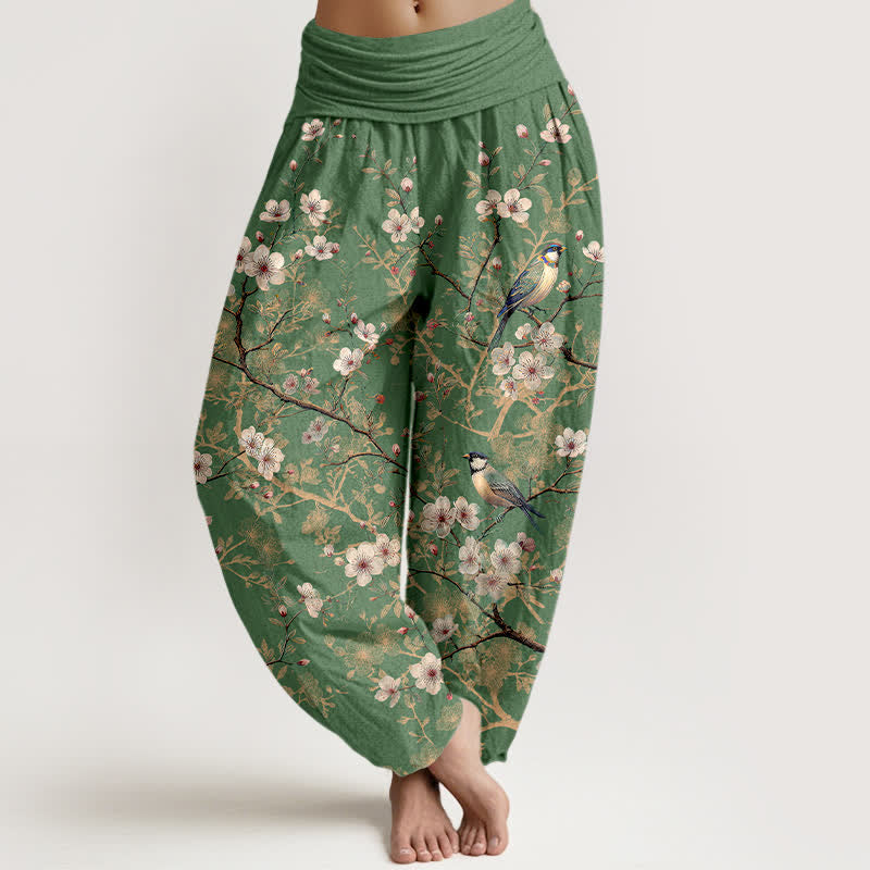 Buddha Stones Cotton Bird Blossom Branch Pattern Women's Elastic Waist Harem Pants - OliveDrab - US16，UK/AU20，EU48 (3XL) - image 8