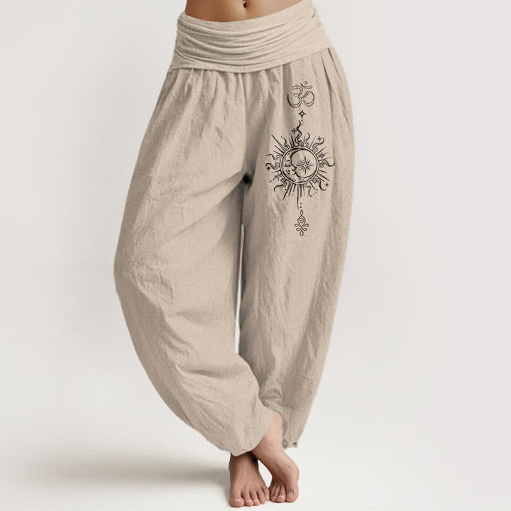 Buddha Stones Pure Cotton White Mandala Om Sun Pattern Women's Elastic Waist Harem Pants - Tan - US16，UK/AU20，EU48 (3XL) - image 14