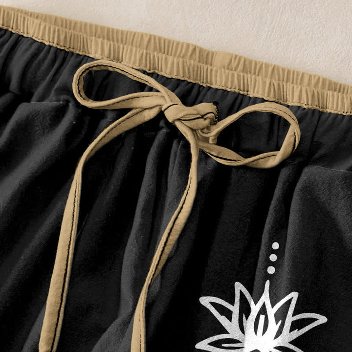 Buddha Stones Pure Cotton Spiritual Om Lotus Pattern Women's Elastic Waist Pants With Pockets - image 1
