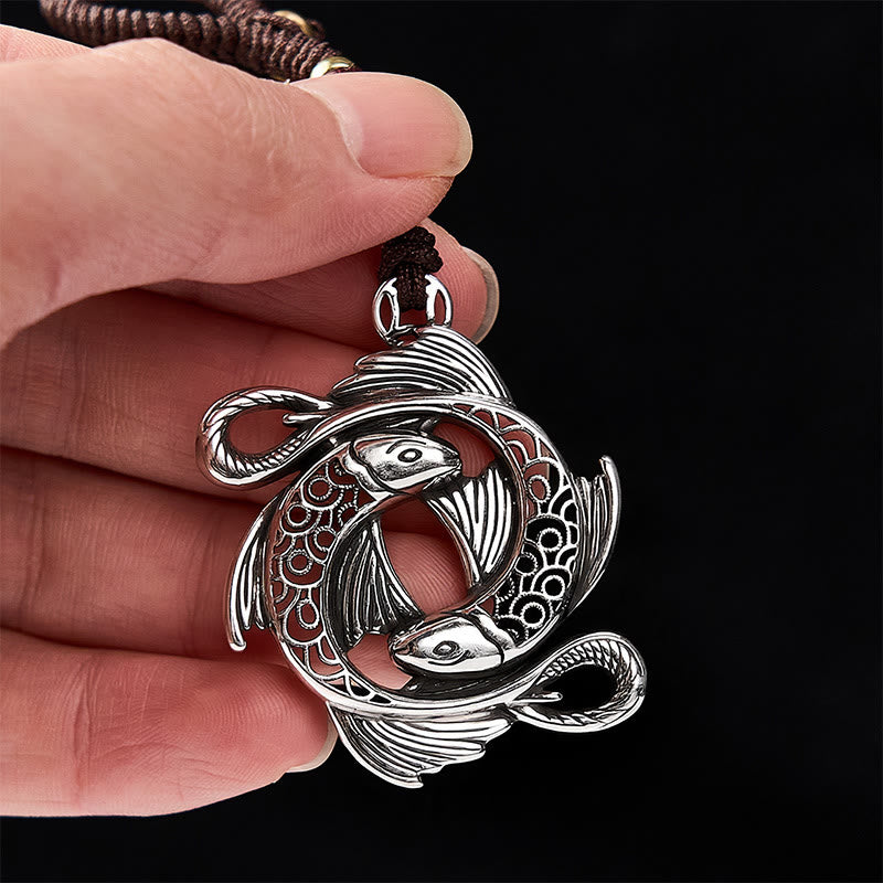 Buddha Stones Copper Vintage Double Koi Fish Determination Charm Keychains - image 4