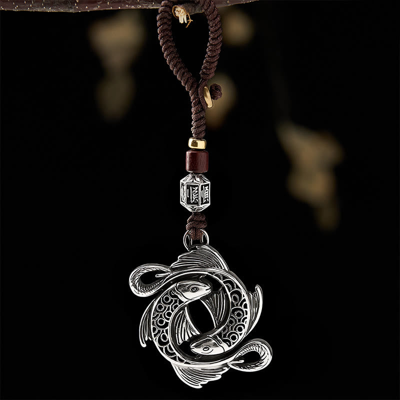 Buddha Stones Copper Vintage Double Koi Fish Determination Charm Keychains - image 1