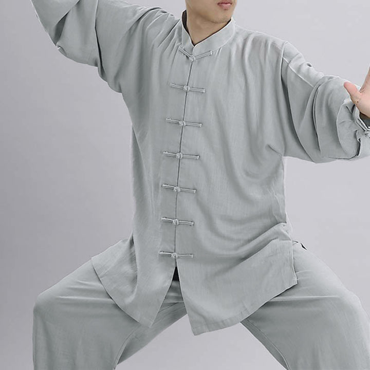 Buddha Stones Meditation Zen Prayer Spiritual Tai Chi Qigong Practice Unisex Embroidery Clothing Set - Light Grey Long Sleeve - US12，UK/AU16，EU44 (2XL) - image 3