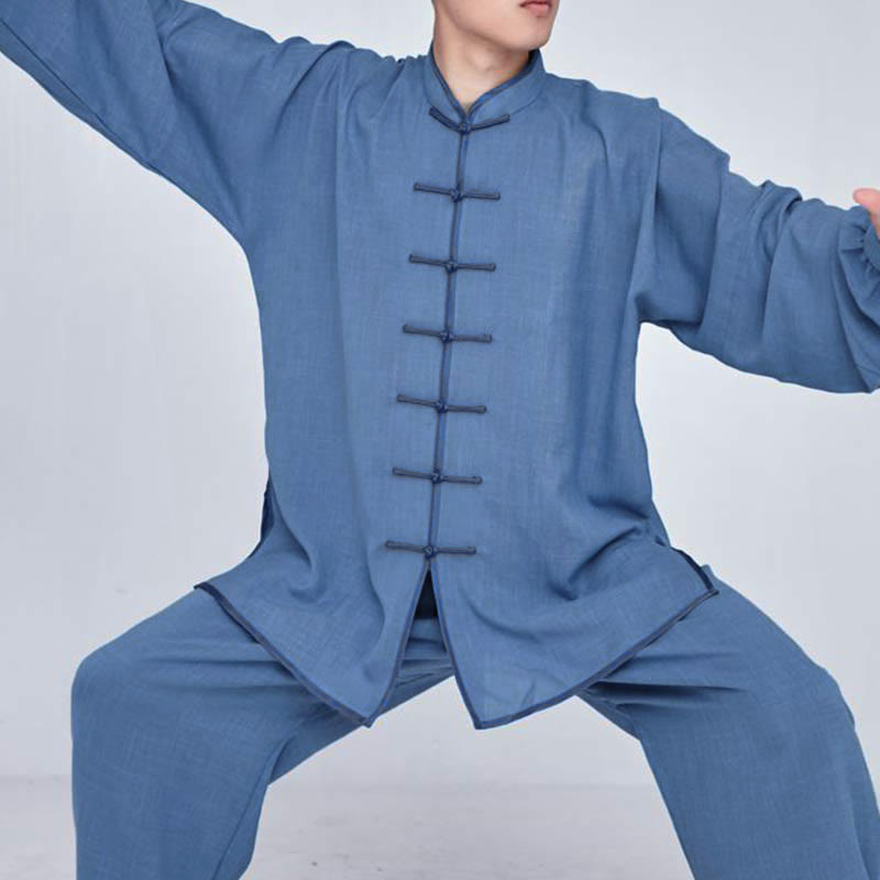 Buddha Stones Meditation Zen Prayer Spiritual Tai Chi Qigong Practice Unisex Embroidery Clothing Set - DeepSkyBlue Long Sleeve - US14，UK/AU18，EU46 (3XL) - image 15