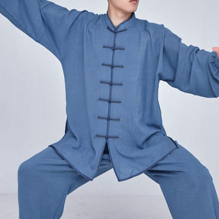 Buddha Stones Meditation Zen Prayer Spiritual Tai Chi Qigong Practice Unisex Embroidery Clothing Set - DeepSkyBlue Long Sleeve - US14，UK/AU18，EU46 (3XL) - image 15
