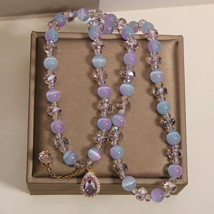 Buddha Stones Blue Gradient Cat's Eye Crystal Gourd Layered Support Bracelet - image 3