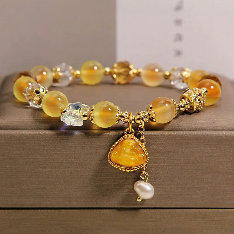 Buddha Stones Yellow Candy Agate Buddha Hope Beaded Bracelet - image 1