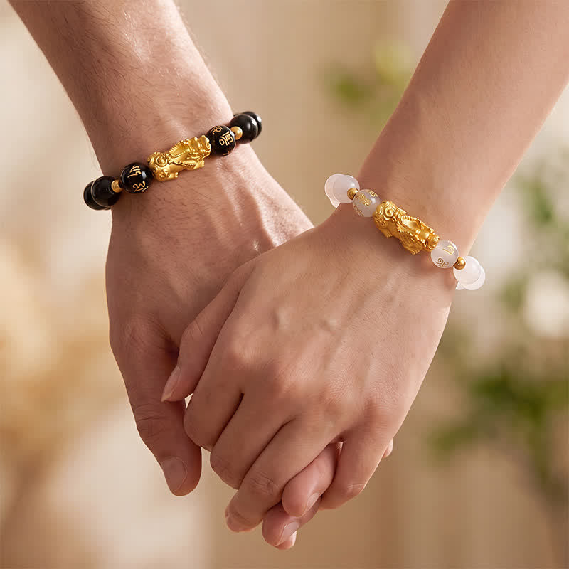 Buddha Stones Black Obsidian Chalcedony Pi Xiu Om Mani Padme Hum Purification Bracelet - image 15