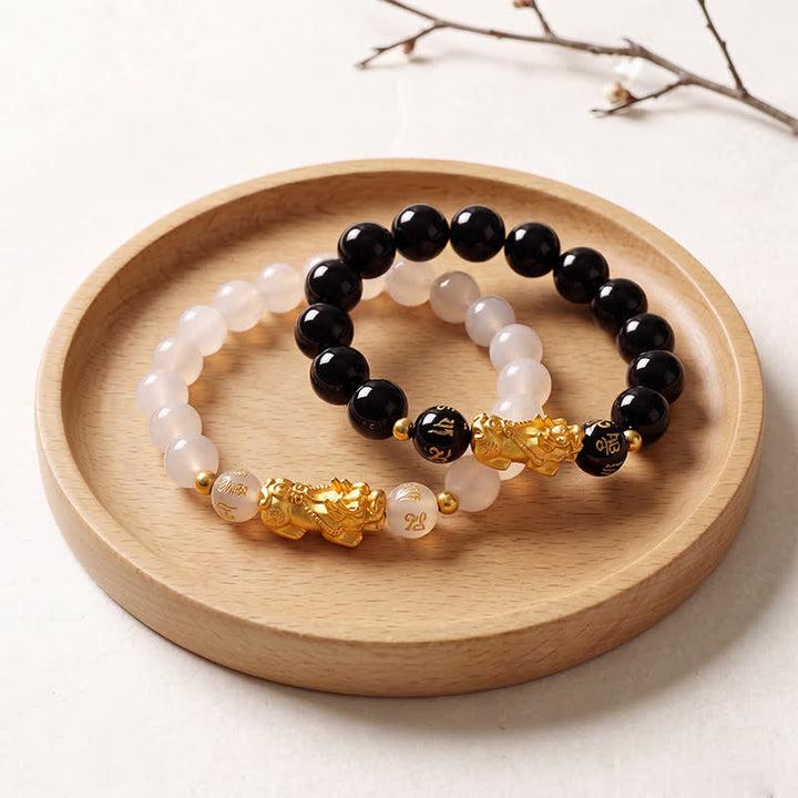 Buddha Stones Black Obsidian Copper Double Pi Xiu Om Mani Padme Hum Wisdom Bracelet - image 14