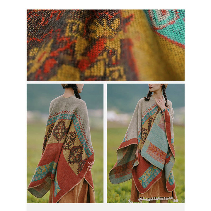 Buddha Stones Tibetan Shawl Diamond Pattern Winter Warm Cloak Scarf - image 8