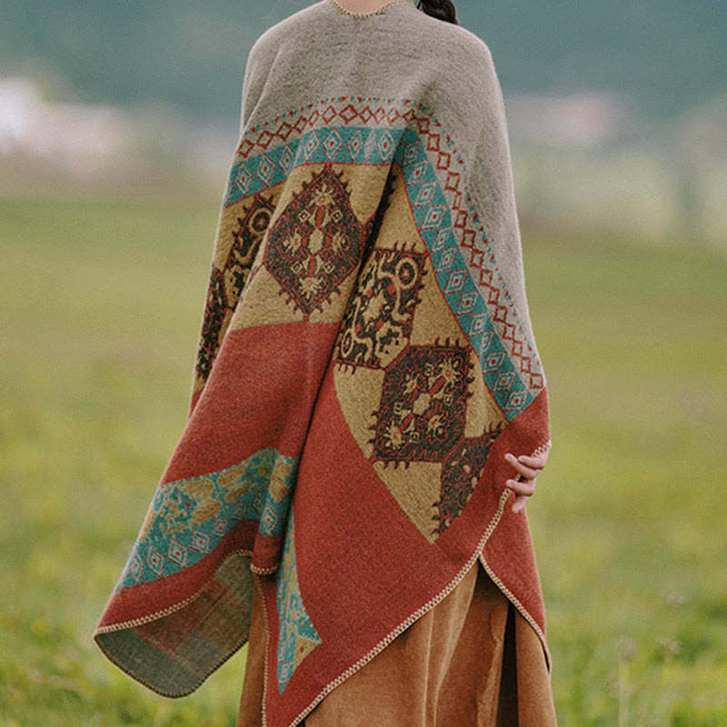 Buddha Stones Tibetan Shawl Diamond Pattern Winter Warm Cloak Scarf - image 2