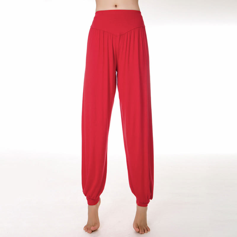 Buddha Stones Plain Color Loose Modal Yoga Dance Harem Pants - Red - US12，UK/AU16，EU44 (3XL) - image 25