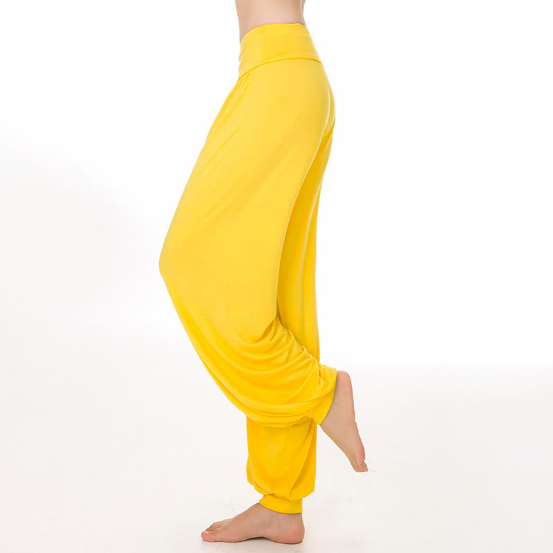 Buddha Stones Plain Color Loose Modal Yoga Dance Harem Pants - Yellow - US12，UK/AU16，EU44 (3XL) - image 27