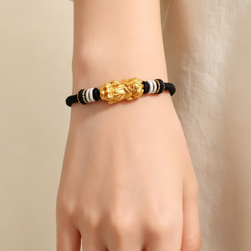 Buddha Stones White Agate Copper Pi Xiu Auspicioisness Hand-Woven Bracelet - image 1