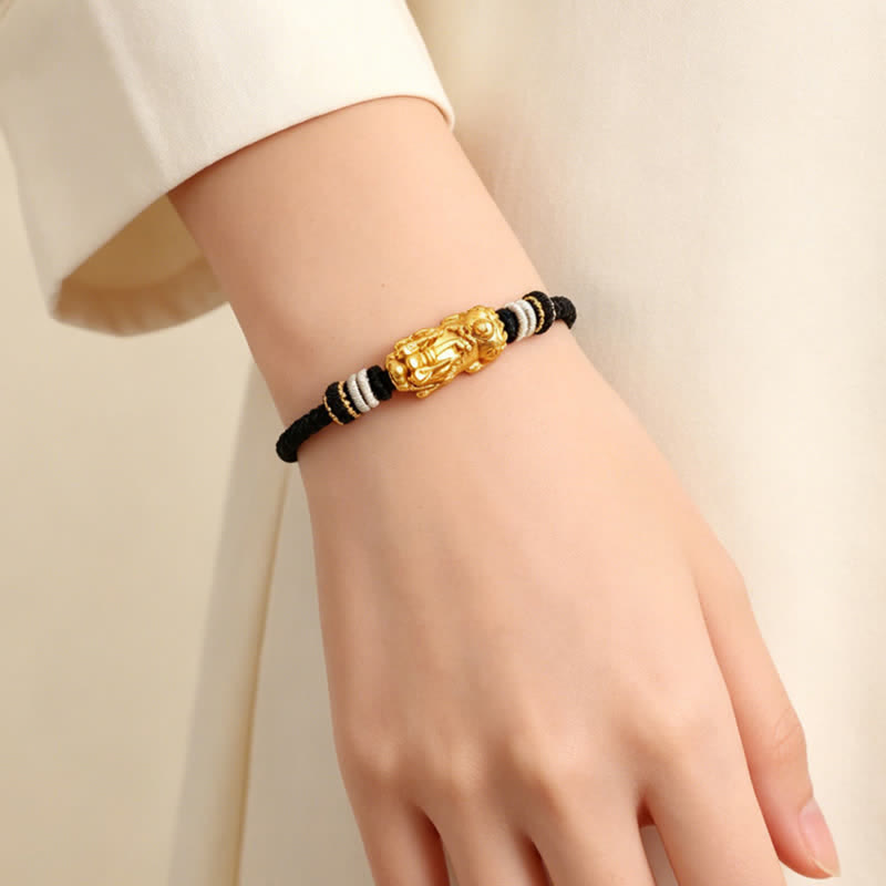 Buddha Stones White Agate Copper Pi Xiu Auspicioisness Hand-Woven Bracelet - image 3