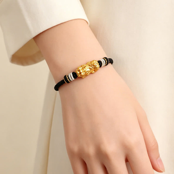 Buddha Stones White Agate Copper Pi Xiu Auspicioisness Hand-Woven Bracelet - image 3