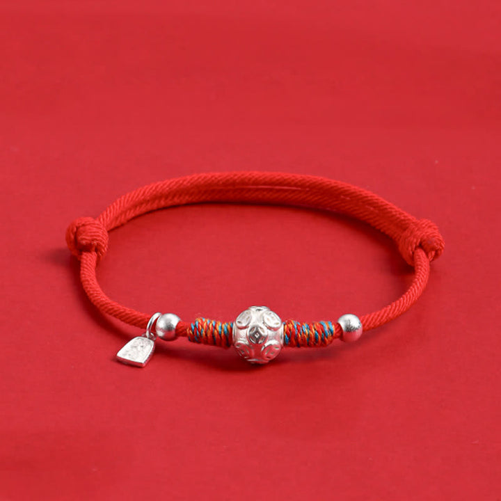 Buddha Stones 999 Sterling Silver Red String Protection Hand-Woven Bracelet - Silvery Chinese Coin Red Cord - image 9