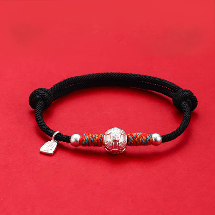 Buddha Stones 999 Sterling Silver Red String Protection Hand-Woven Bracelet - Silvery Chinese Coin Black Cord - image 20