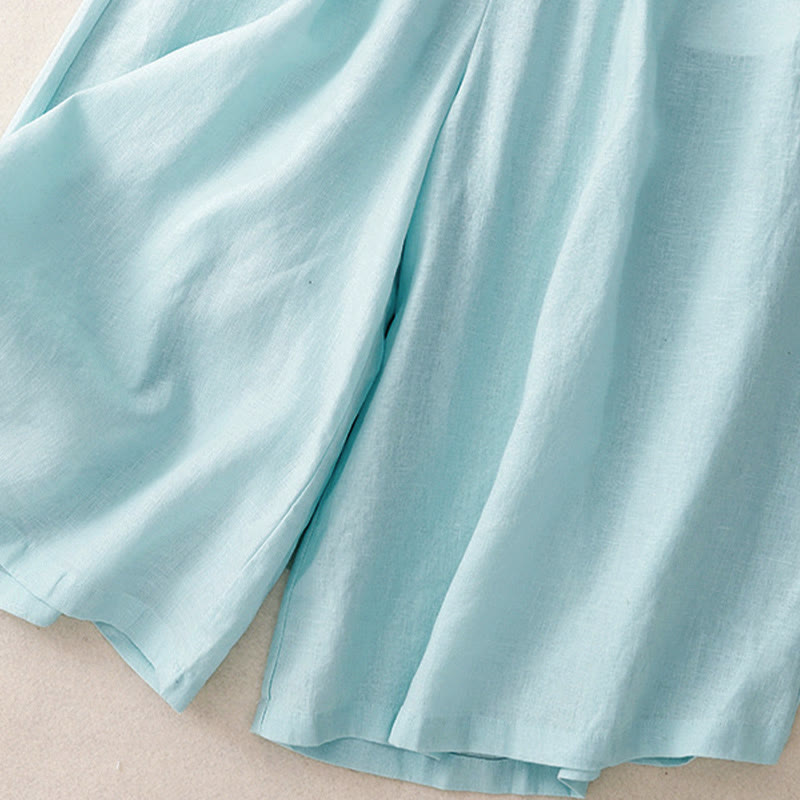 Buddha Stones Summer Elastic Waist Women's Capri Cropped Wide Leg Pants With Pockets - image 5