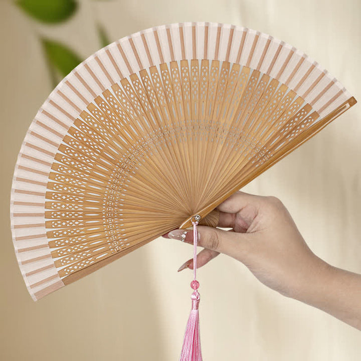 Buddha Stones Inspired Hollow Carved Bamboo Tassel Simple Folding Fan - image 2