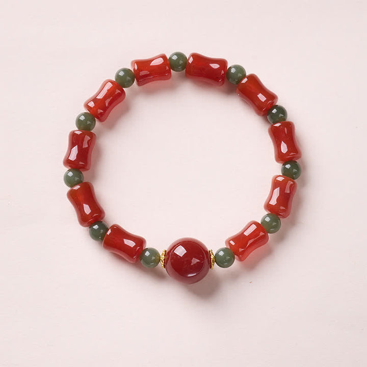 Buddha Stones New Chinese Red Agate Bamboo Design Growth Bracelet - Bamboo Design(Wrist Circumference: 5.5–6.3 in/14–16 cm) - image 0