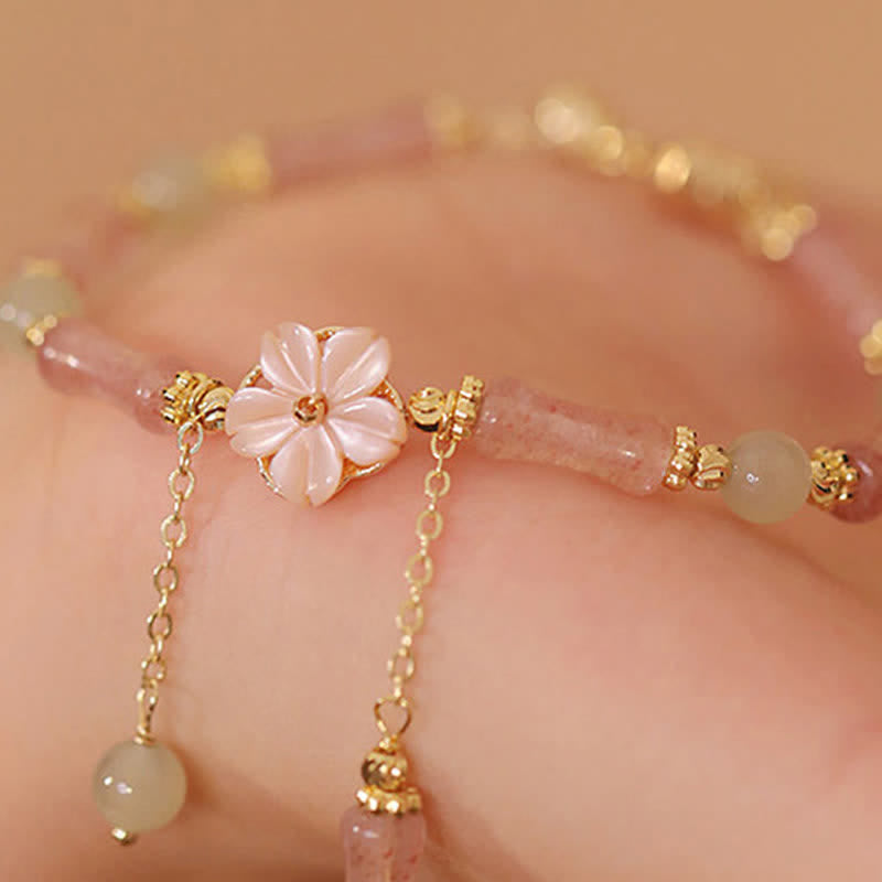 Buddha Stones Strawberry Quartz Bamboo Hetian Jade Romantic Bracelet - image 12
