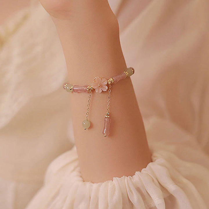 Buddha Stones Strawberry Quartz Bamboo Hetian Jade Romantic Bracelet - image 11