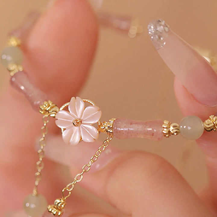 Buddha Stones Strawberry Quartz Bamboo Hetian Jade Romantic Bracelet - image 13