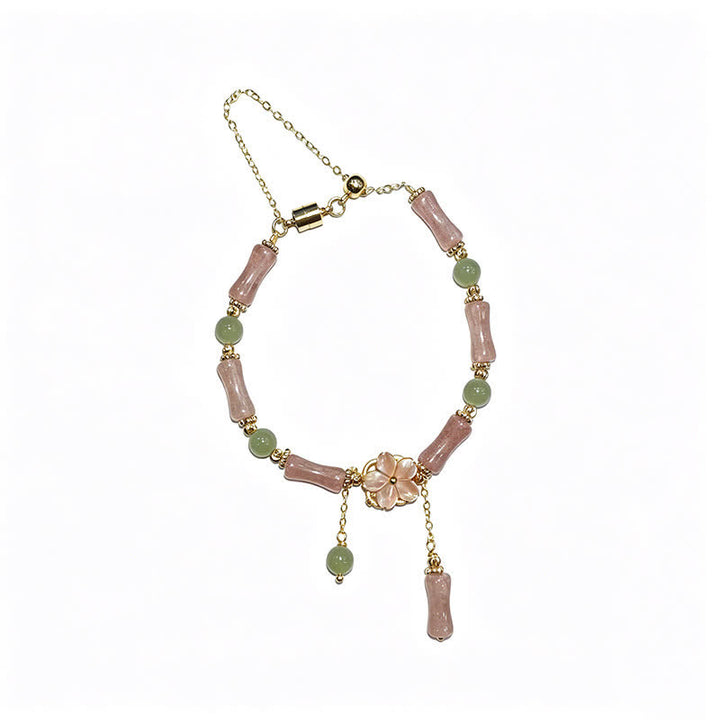 Buddha Stones Strawberry Quartz Bamboo Hetian Jade Romantic Bracelet - image 15