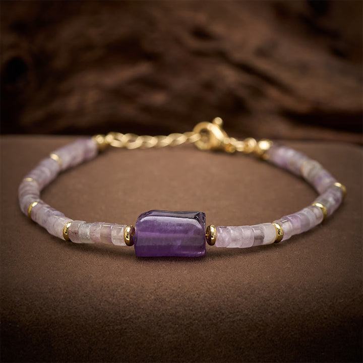 Buddha Stones Amethyst Amazonite Strawberry Quartz Sodalite Truth Faceted Cylinder Accent Bracelet - Amethyst(Wrist Circumference: 5.9–7.1 in / 15–18 cm) - image 0