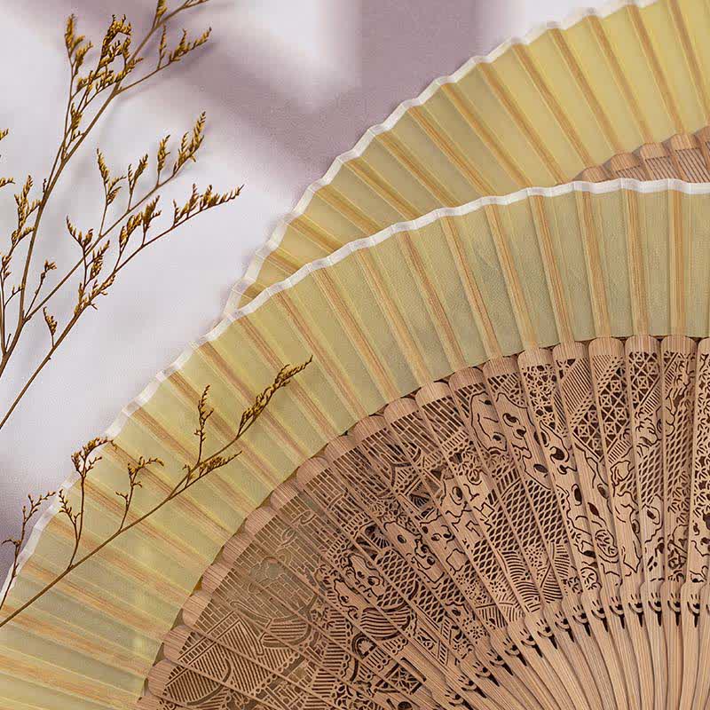 Buddha Stones Vintage Hollow Carved Bamboo Butterfly Fan of Transformation - image 4