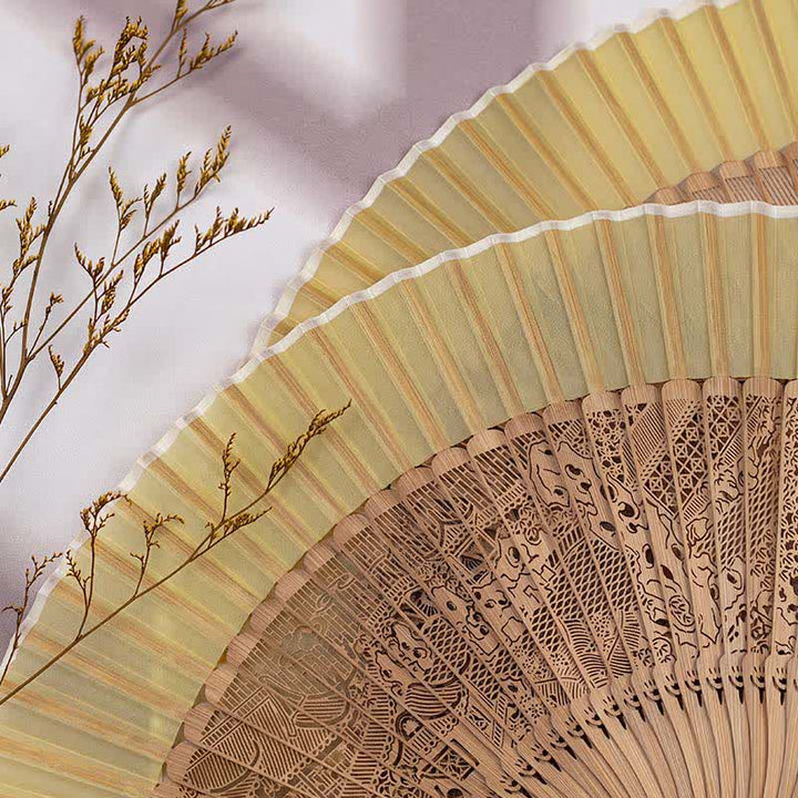 Buddha Stones Vintage Hollow Carved Bamboo Butterfly Fan of Transformation - image 4