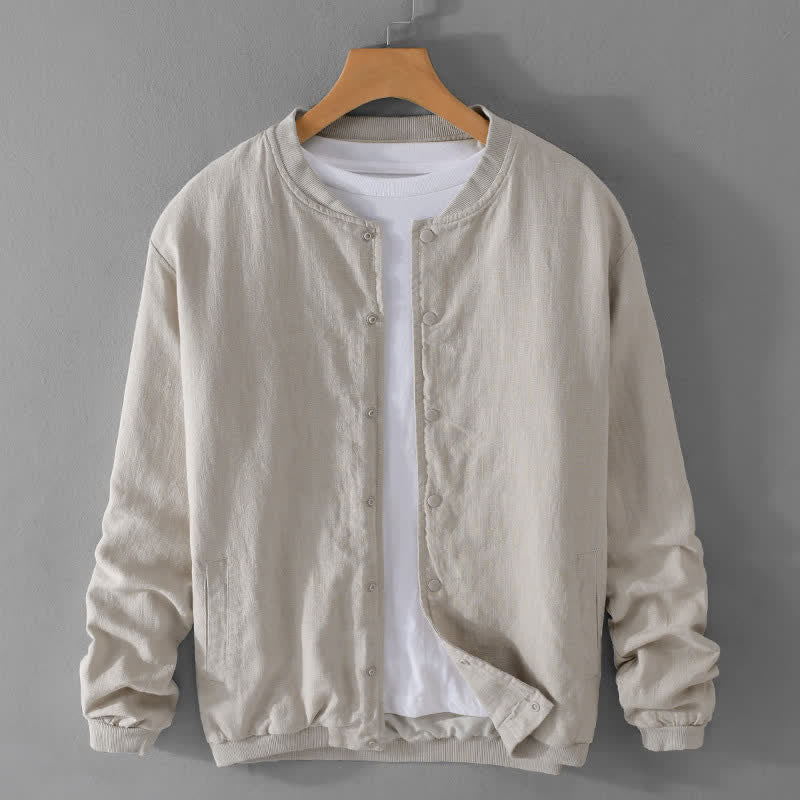 Buddha Stones Spring Casual Minimalist Button-Up Solid Men's Jacket With Pockets - Beige - US/UK/AU42，EU52 (3XL) - image 0