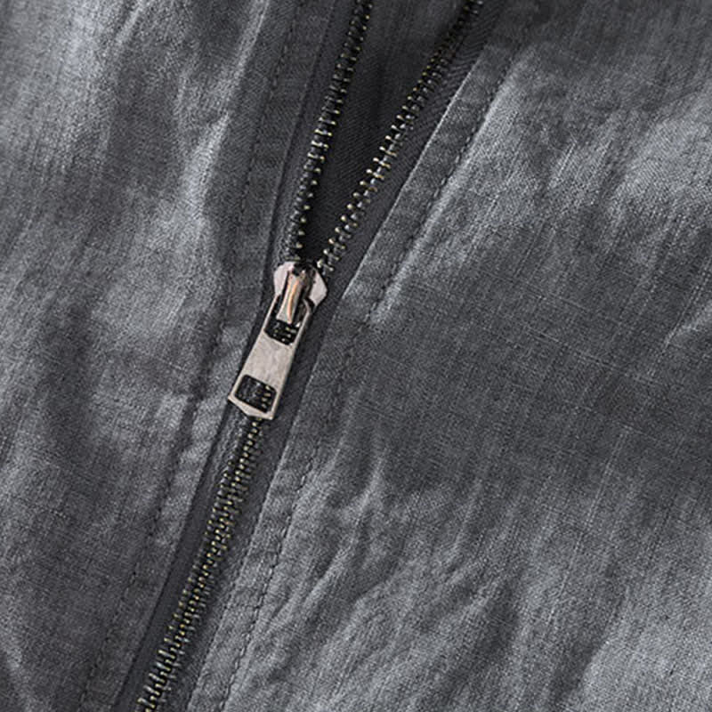Buddha Stones Spring Casual Minimalist Solid Zipper Design Linen Men's Jacket With Pockets - image 7