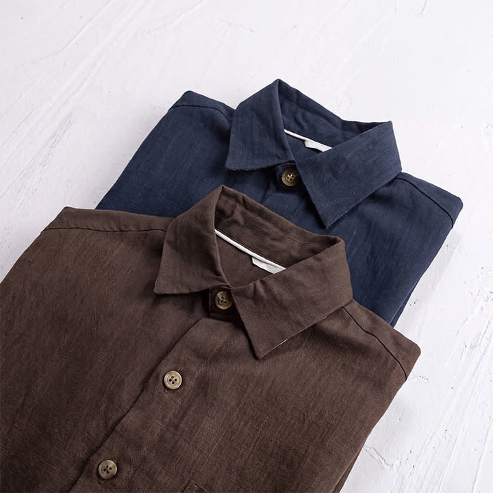 Buddha Stones Fall Casual Vintage Button-Up Solid Linen Men's Jacket With Pockets - image 18