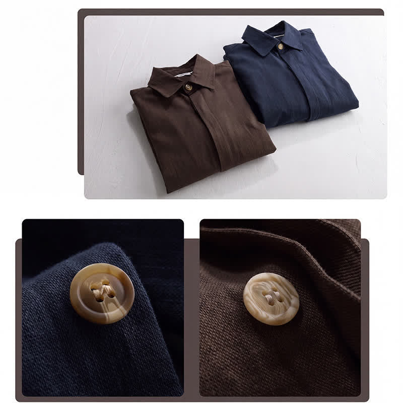 Buddha Stones Fall Casual Vintage Button-Up Solid Linen Men's Jacket With Pockets - image 20