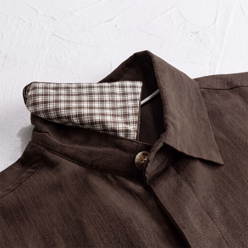 Buddha Stones Fall Casual Vintage Button-Up Solid Linen Men's Jacket With Pockets - image 2