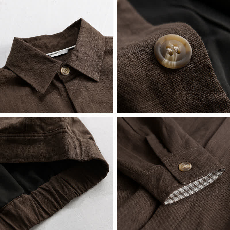 Buddha Stones Fall Casual Vintage Button-Up Solid Linen Men's Jacket With Pockets - image 1