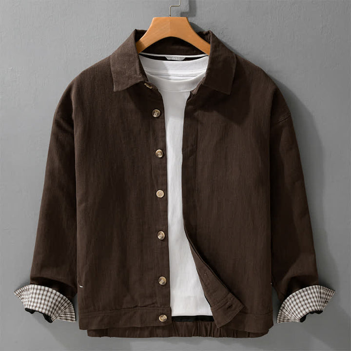 Buddha Stones Fall Casual Vintage Button-Up Solid Linen Men's Jacket With Pockets - SaddleBrown - US/UK/AU42，EU52 (3XL) - image 0