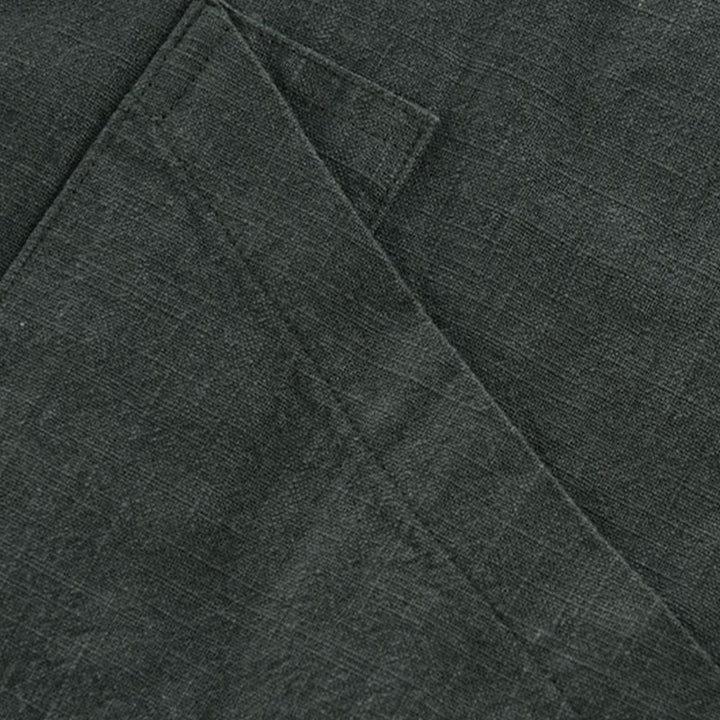 Buddha Stones Fall Casual Minimalist Button-Up Solid Ramie Men's Jacket With Pockets - image 5