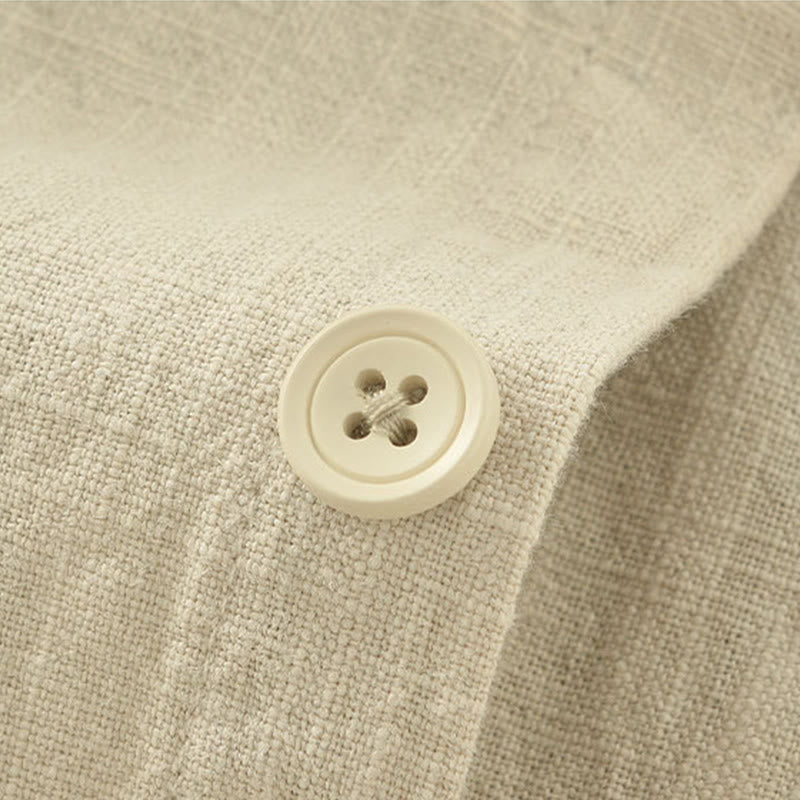 Buddha Stones Fall Casual Minimalist Button-Up Solid Ramie Men's Jacket With Pockets - image 16