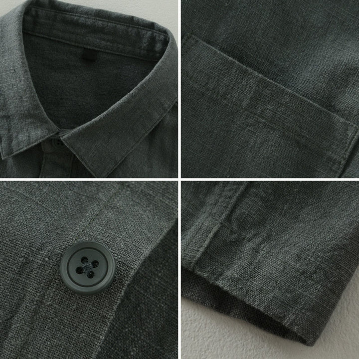 Buddha Stones Fall Casual Minimalist Button-Up Solid Ramie Men's Jacket With Pockets - image 2