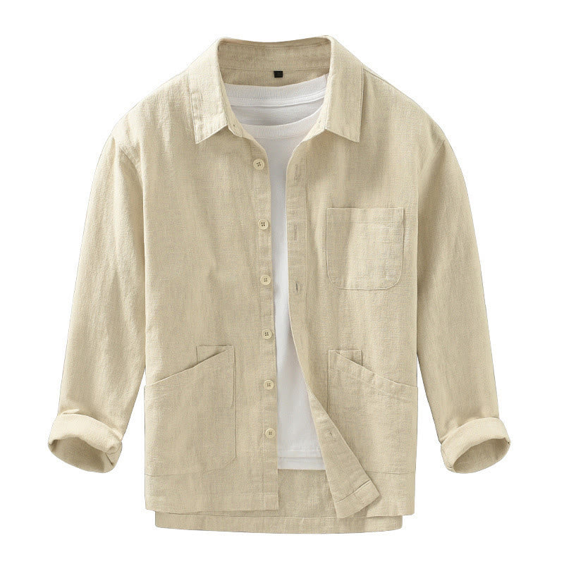 Buddha Stones Fall Casual Minimalist Button-Up Solid Ramie Men's Jacket With Pockets - image 14