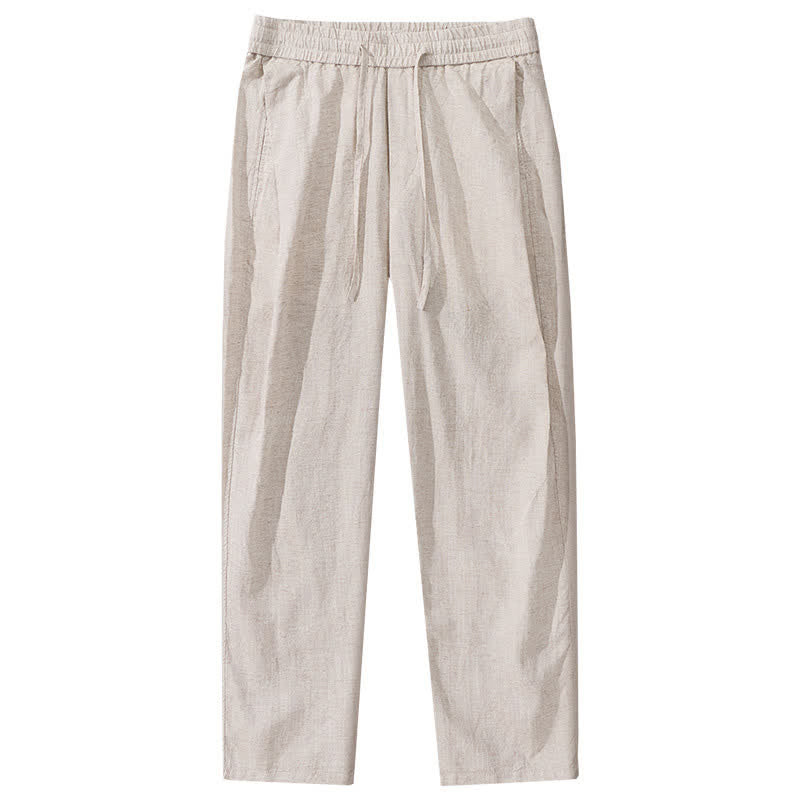 Buddha Stones Spring Summer Casual Drawstring Solid Linen Long Pants Men's Straight Leg Pants With Pockets - image 2