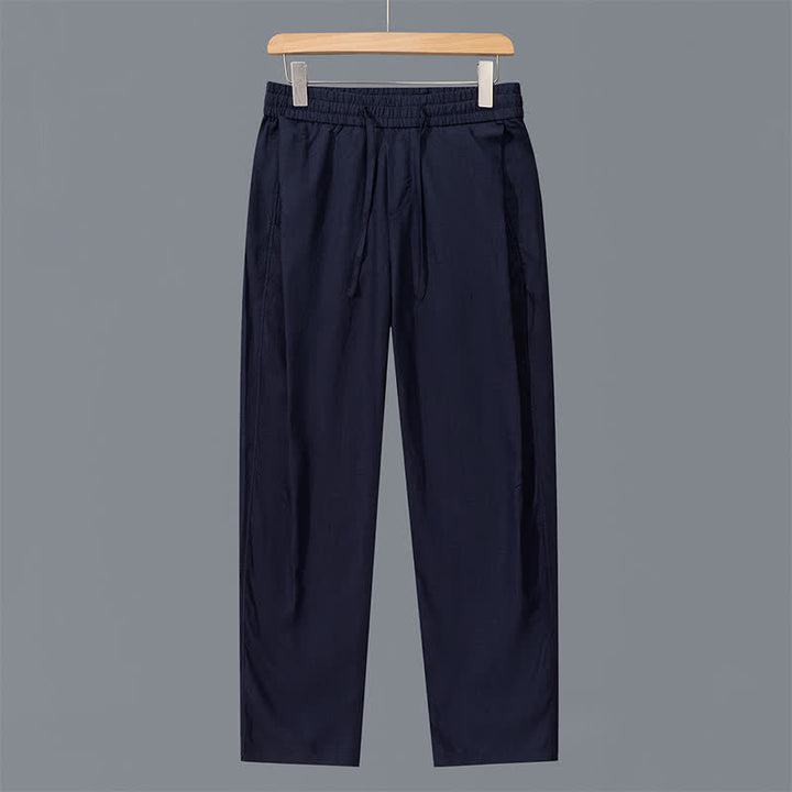 Buddha Stones Spring Summer Casual Drawstring Solid Linen Long Pants Men's Straight Leg Pants With Pockets - MidnightBlue - US/UK/AU42，EU52 (3XL) - image 10