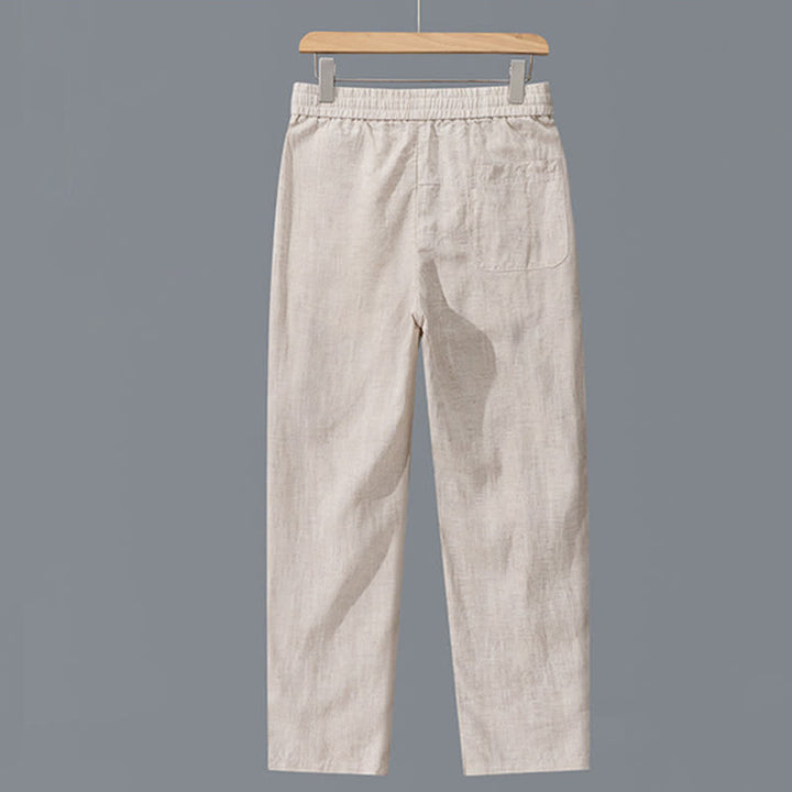 Buddha Stones Spring Summer Casual Drawstring Solid Linen Long Pants Men's Straight Leg Pants With Pockets - image 1