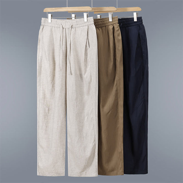 Buddha Stones Spring Summer Casual Drawstring Solid Linen Long Pants Men's Straight Leg Pants With Pockets - image 12
