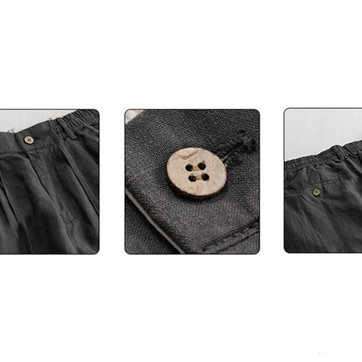 Buddha Stones Spring Summer Casual Drawstring Zipper Design Solid Linen Long Pants Men's Straight Leg Pants With Pockets - image 7