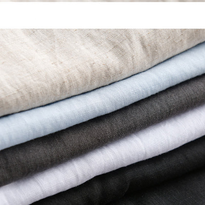 Buddha Stones Spring Summer Casual Drawstring Zipper Design Solid Linen Long Pants Men's Straight Leg Pants With Pockets - image 24