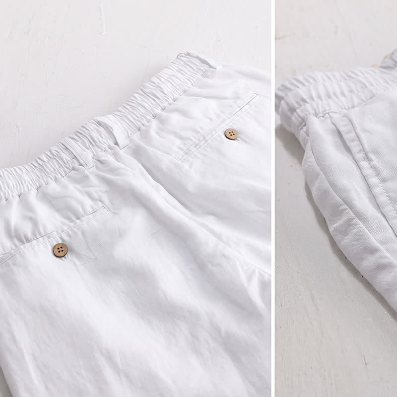 Buddha Stones Spring Summer Casual Drawstring Zipper Design Solid Linen Long Pants Men's Straight Leg Pants With Pockets - image 17